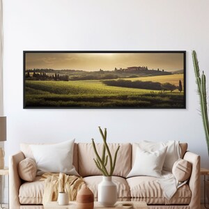 Italian Countryside at Sunset, Extra Large Wall Art, Framed Panoramic Canvas Print, Framed Wall Decor