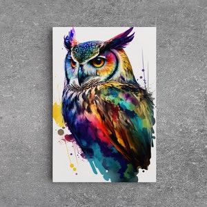 Watercolor Owl Painting Canvas Print, Framed Canvas Art, Pop Art Style, Owl Decor, Owl Print, Owl Art