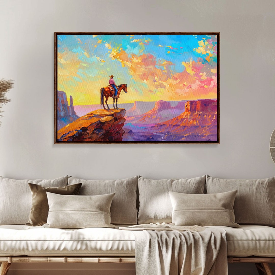 Western Art Print, Vintage / Retro Cowboy Wall Art, Framed Canvas or ...