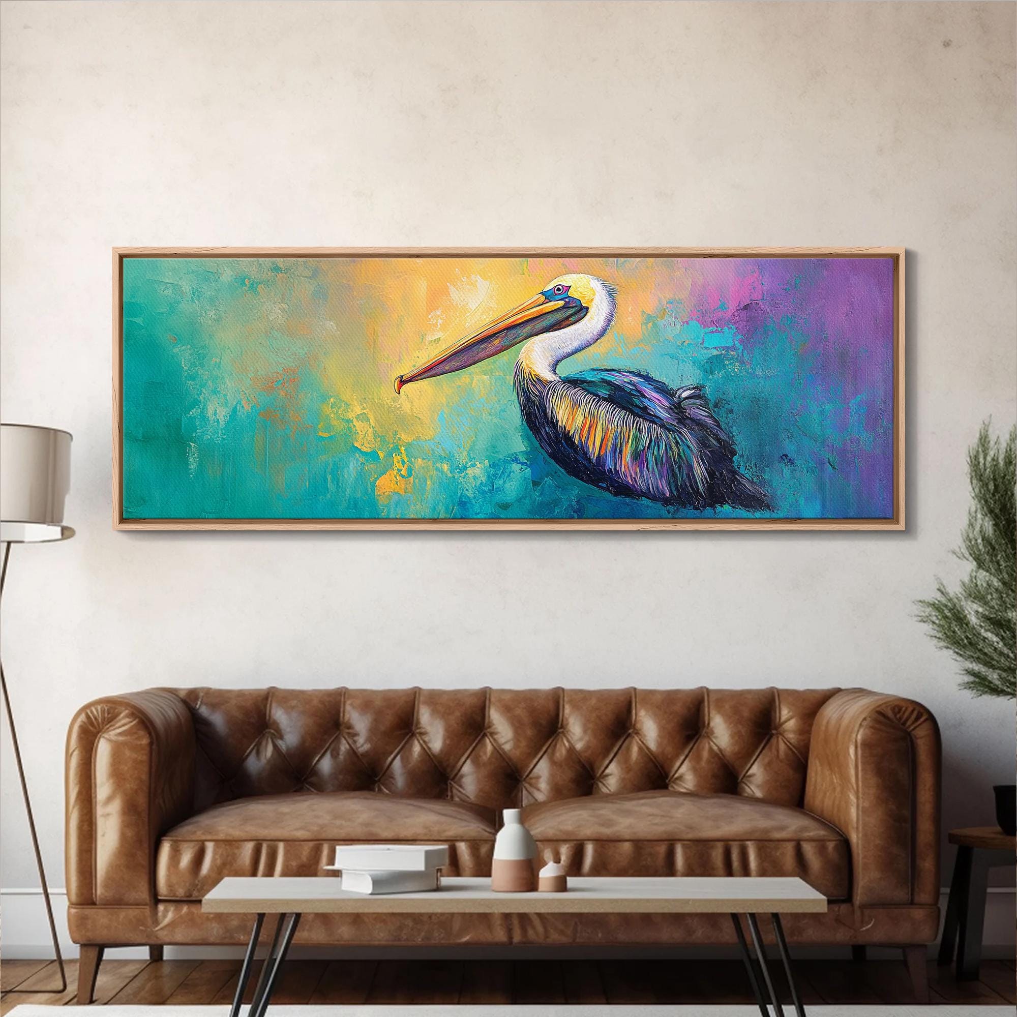 Pelican Abstract Framed Canvas Print Coastal Bird Wall Art, Vibrant ...