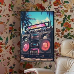 Vintage Boombox Canvas Print, 80s Vaporwave Aesthetic Wall Art, Boombox Print, cd boombox art, Music Studio Art, Studio Decor image 15