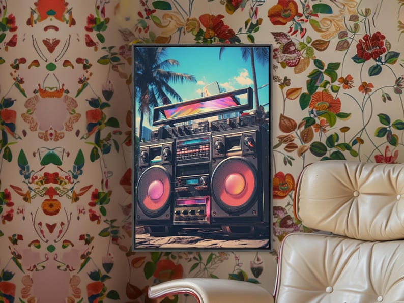 Vintage Boombox Canvas Print, 80s Vaporwave Aesthetic Wall Art, Boombox Print, cd boombox art, Music Studio Art, Studio Decor image 15