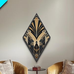 Art Deco Wall art | Framed Canvas Print | Art Deco | Gold & green art | Beautiful art | Midcentury Modern | Diamond Shaped