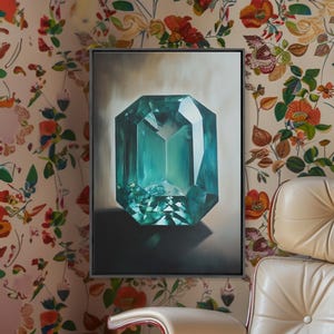 Watercolor Painting Print of an Emerald, Genstones Painting, Gemstone Painting, Emerald Wall Art, Emerald Green Home Decor, Kitsch Art immagine 15