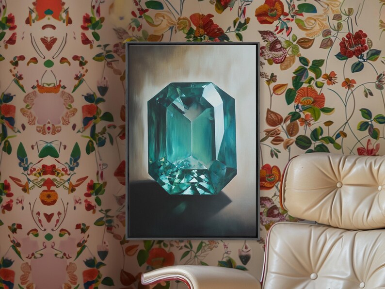 Watercolor Painting Print of an Emerald, Genstones Painting, Gemstone Painting, Emerald Wall Art, Emerald Green Home Decor, Kitsch Art immagine 15