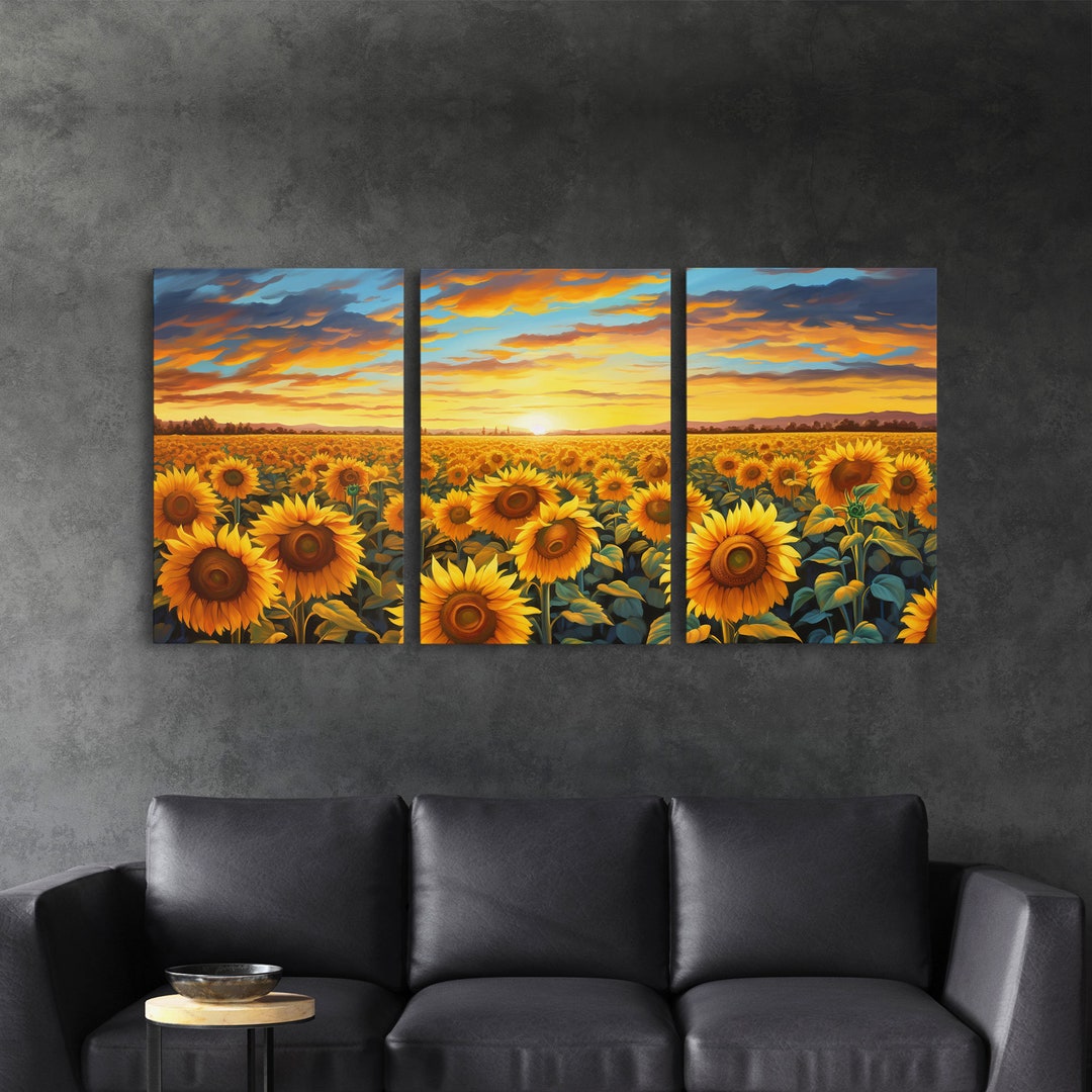 Beautiful Canvas Print Set Sunflowers Wall Art Triptych Botanical Print