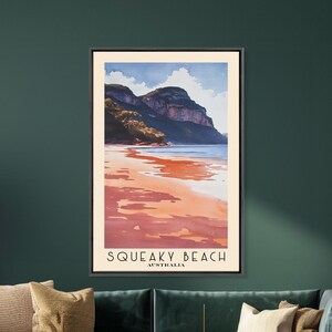 Squeaky Beach, Australia Watercolor Print, Vacation Gift, Australia Wall Art, Beach Painting, Beach Decor, Large Wall Art, Wood Frame Art