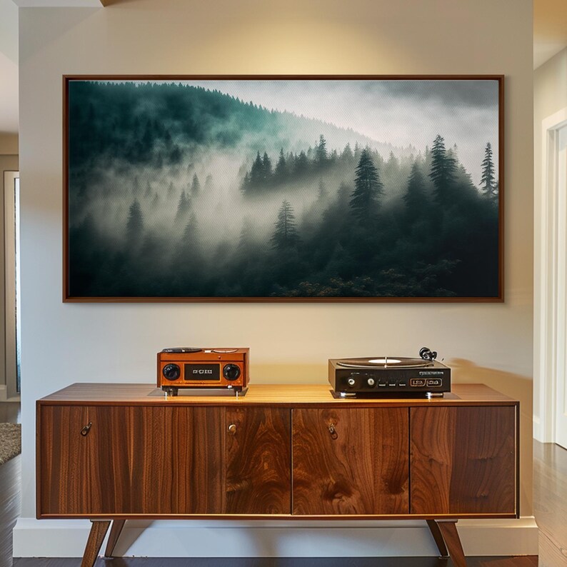 Foggy Forest wall art, relaxing art, zen art, framed canvas print, foggy landscape, trendy decor image 3