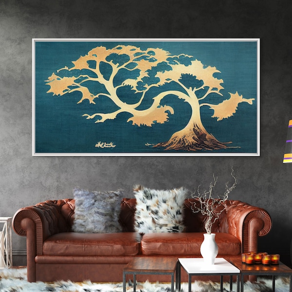 Japanese Bonsai Tree Abstract Art, ready to hang canvas print, cool unique wall decor, framed wall art, Living Room Wall Decor