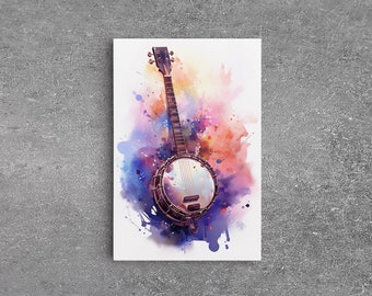 Regalo de banjo, impresión en lienzo de banjo, arte de música country, arte de guitarra, impresión de póster de banjo, regalos de banjo, arte musical, decoración de música sureña