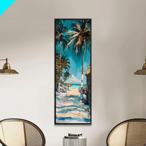 Beach Landscape Painted Canvas Art, Coastal Wall Art Print, Gallery Wall Art for Beach House, Oversized Vertical Wall Art for Living Room