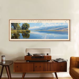 Lake Lahontan Nevada Framed Canvas Print, Lake House Decor, Panoramic Wall Art, Travel Poster, Beautiful Lake Painting, Home Art