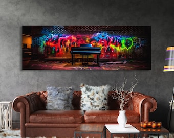Limited Edition Graffiti Covered Piano Street Art Framed Canvas Print, Premium Graffiti Street Art Wall Decor, Extra Large Wall Art