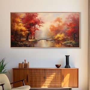 Fall Centerpiece, Beautiful Forest In Early Autumn, Landscape Framed Canvas Print Painting, Wall Art, Wall Decor, Autumn Decor, Farmhouse
