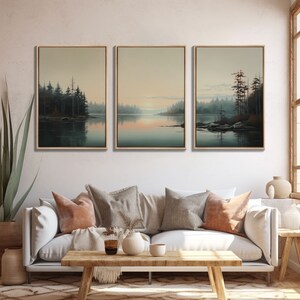 Framed Canvas Wall Art Set of 3 Oil Painting Forest Tree Prints Minimalist Neutral Art Modern Farmhouse Wall Decor, Boho Art