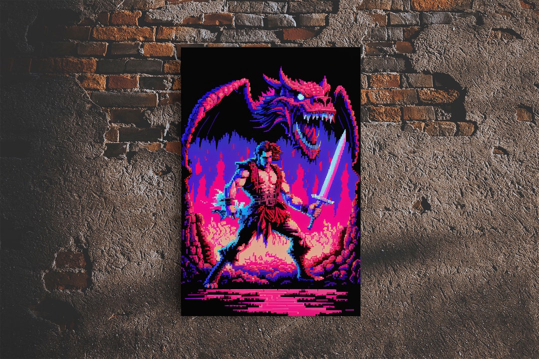 Tabletop RPG Art Vaporwave Neon Aesthetic Barbarian Art Etsy