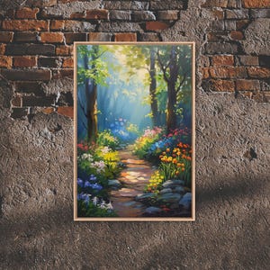 Springtime Path Through An Enchanted Forest, Art Print, Framed Canvas Print, Enchanting Scenary, Oil Painting Print, Cottagecore Aesthetic