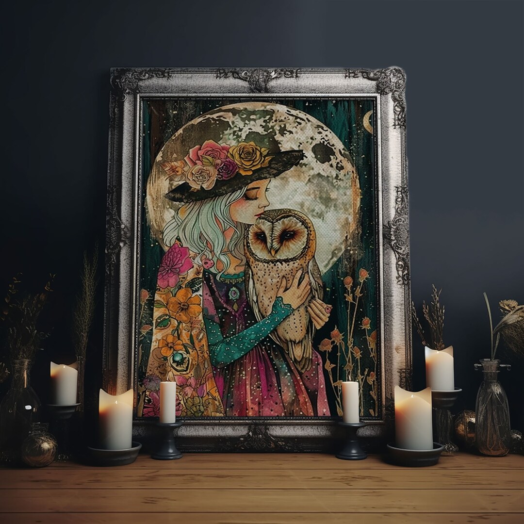 Witch Holding Owl Under Full Moon Glow - Enchanting Halloween Night ...