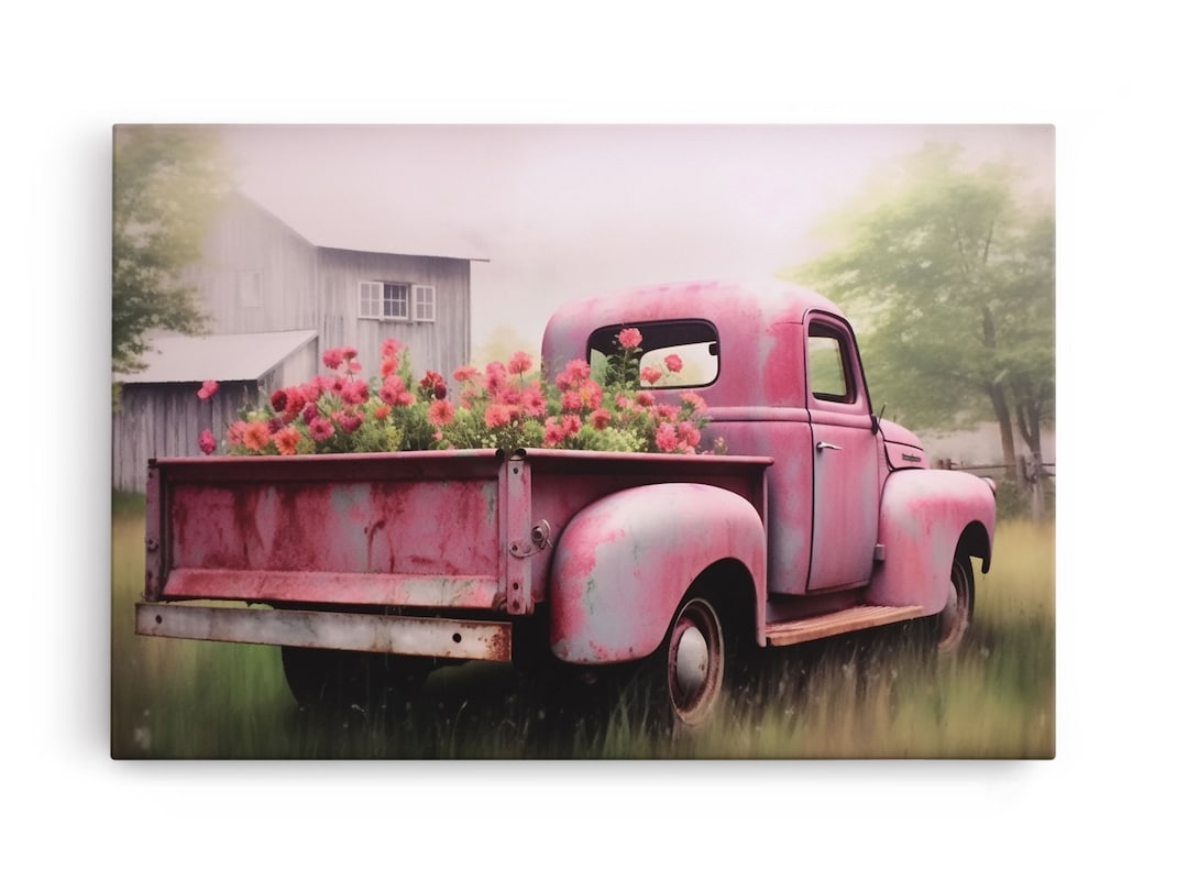 Old Pink Truck Used as a Flower Bed Framed Canvas Print or - Etsy