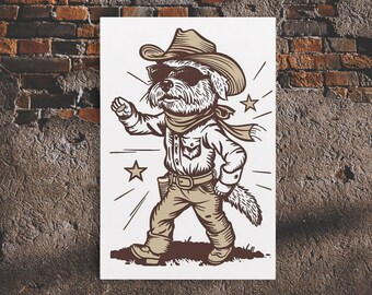 Cowboy Sheriff Dog Print, Puppy Cowboy Art, Framed Canvas Print, Dog Wall Art, Cowboy Decor, Cute Western Art, Cute Wall Art