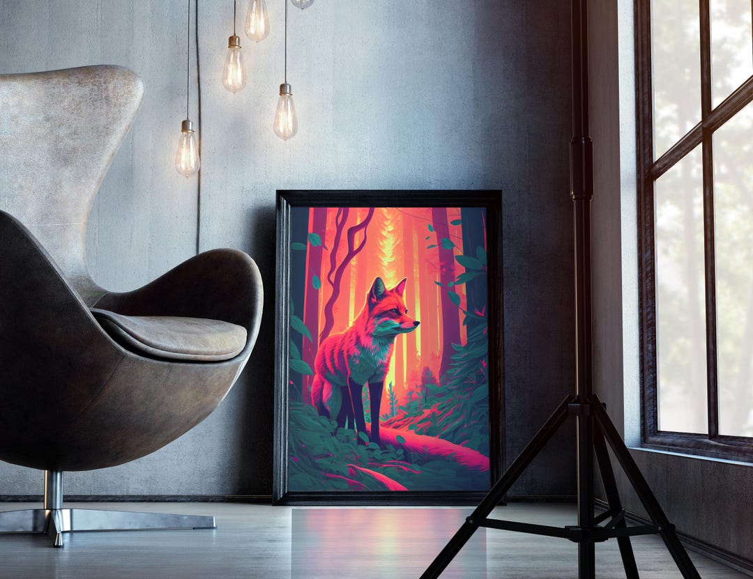 Fuchsia Fox Fuchsia Fox in Woods Forest Twilight Sunset Fine Art Print, Wall Decor ...
