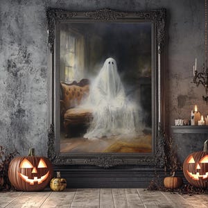 The Ghost Sits On The Sofa, Framed Canvas or Canvas Print, Gothic Victorian Halloween Painting, Cool Halloween Decor image 19