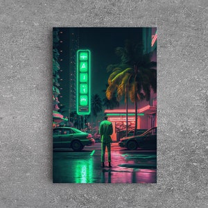 Neon Tokyo Streets, 80s Retro Style Tokyo Art, Framed Canvas Print