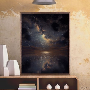 Ocean Reflection Night Sky Stars Galaxy Fine Art Print, Wall Art Print, Wall Poster, Wall Décor