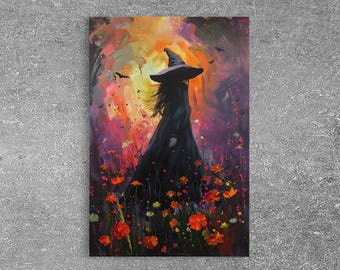She Walks Amongst The Flowers, Cottagecore, Framed Canvas Print, Beautiful and Enchanting Wall Art, Floral Witch, Colorful Decor For Her
