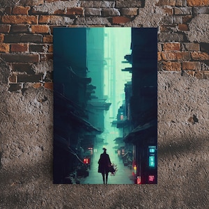 Cyberpunk Tokyo, 80s style retro-futurism, blade runner inspired art, ready to hang framed canvas print wall decor