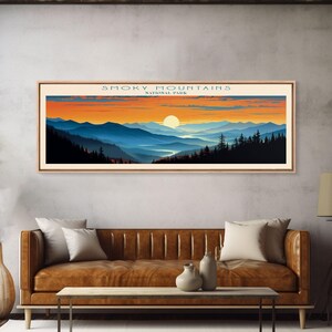 Smoky Mountains National Park, Panoramic North Carolina Travel Art, National Park Print, Minimalist Travel Art, Midcentury Modern Style