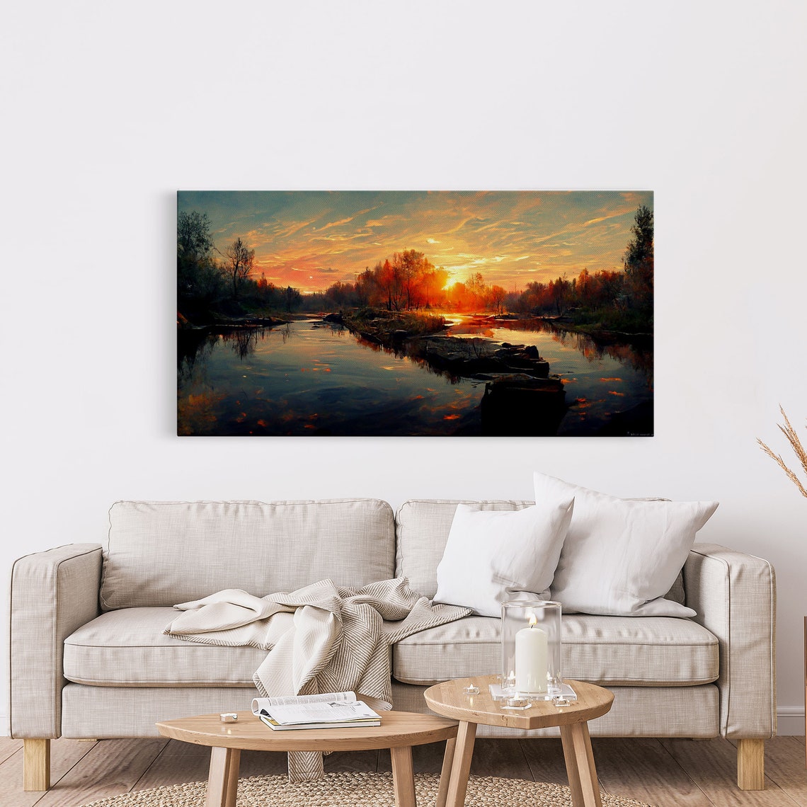Lake Sunset Oil Painting on Canvas Canvas Print Ready to - Etsy