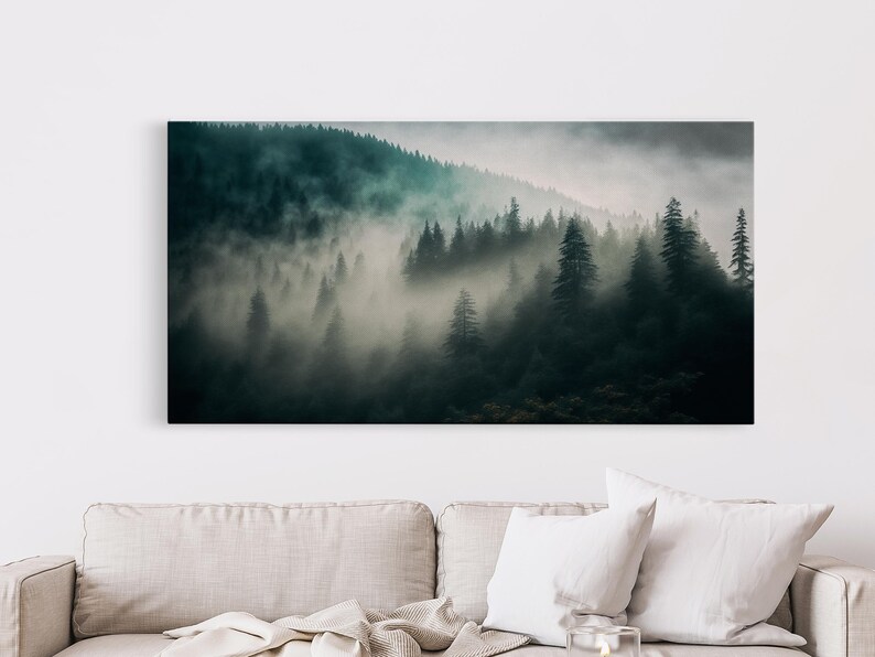 Foggy Forest wall art, relaxing art, zen art, framed canvas print, foggy landscape, trendy decor image 18