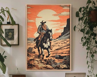 Cowboy Wall Decor, 12x18 Art Print, Equestrian Wall Art, Western Decor, Southwestern Art, Wild West Painting Wall Art, Framed Canvas Print