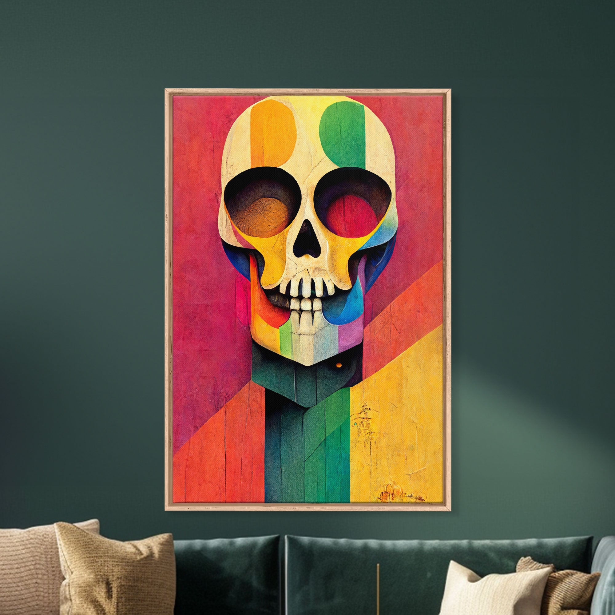 Colorful Skull Canvas Print: Abstract Art Deco Halloween