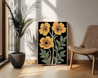 Abstract Floral Botanical Framed Canvas Wall Art, Abstract Botanical Print Minimalist Modern Art Boho Wall Decor Living Room Wall Art