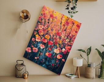 Field of Wildflowers Framed Canvas Print, Wood Framed Wall Art, Wild Flower Painting Print, Wild Flowers In The Spring Wall Art Home Decor