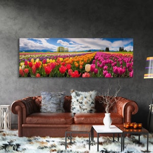 Panoramic Print of Tulip Fields of Skagit Valley Extra Large Wall Art, Panoramic Wall Art, Panoramic Landscape Print, Landscape Photography