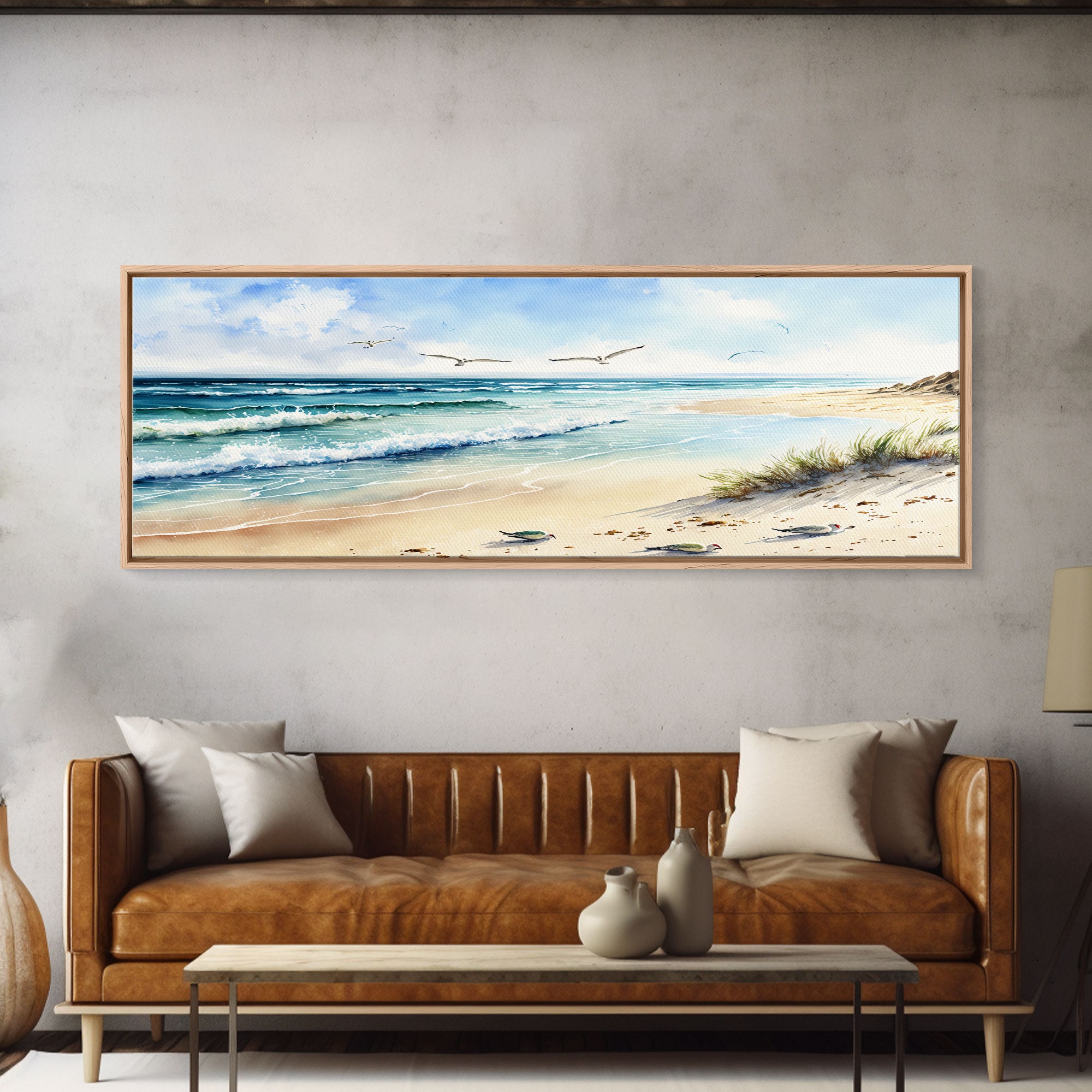Beautiful Watercolor Panoramic Beach Landscape Canvas Print | Perfect for Home Decor | Whimsical Beach House Decor