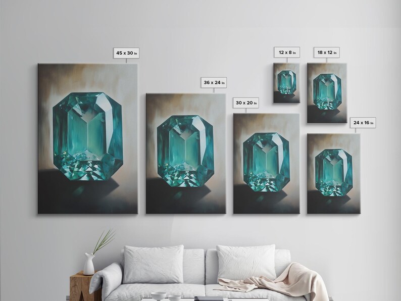 Watercolor Painting Print of an Emerald, Genstones Painting, Gemstone Painting, Emerald Wall Art, Emerald Green Home Decor, Kitsch Art immagine 8