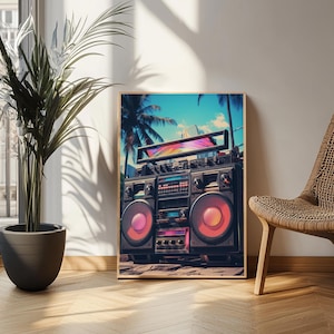 Vintage Boombox Canvas Print, 80s Vaporwave Aesthetic Wall Art, Boombox Print, cd boombox art, Music Studio Art, Studio Decor image 20