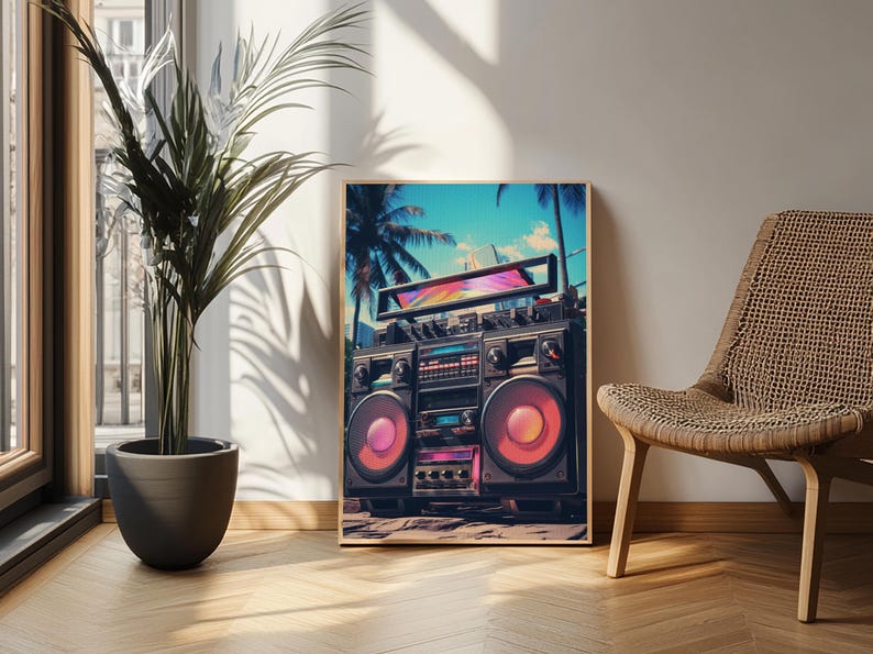 Vintage Boombox Canvas Print, 80s Vaporwave Aesthetic Wall Art, Boombox Print, cd boombox art, Music Studio Art, Studio Decor image 20