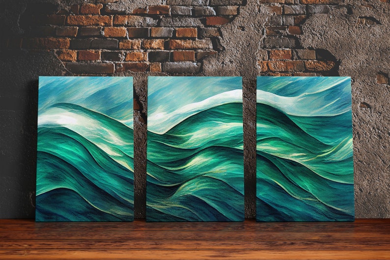 Emerald Green Wall Decor Sea Green Ocean Waves Abstract 3 Etsy