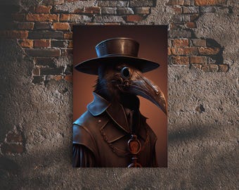 Plague doctor raven, black plague art, framed canvas print