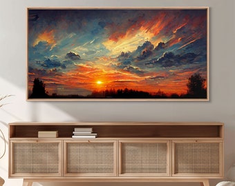 Mountain Sunset Oil Painting On Canvas, Canvas Print, Ready to hang gallery wrapped nature canvas print