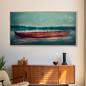 Painting of a Canoe, Lakehouse Art, ready to hang canvas print wall art, framed canvas wall art, mancave wall art