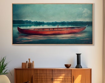 Painting of a Canoe, Lakehouse Art, ready to hang canvas print wall art, framed canvas wall art, mancave wall art