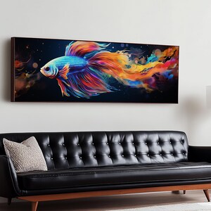 Pintura de pez Betta, arte mural, impresión en lienzo enmarcado, pez luchador siamés, arte mural de acuario, pintura colorida de pez mascota imagen 16