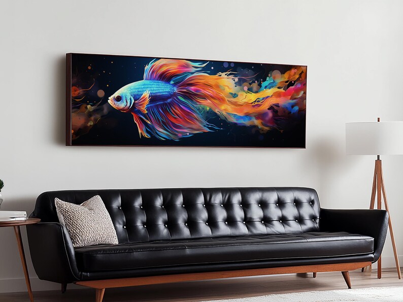 Pintura de pez Betta, arte mural, impresión en lienzo enmarcado, pez luchador siamés, arte mural de acuario, pintura colorida de pez mascota imagen 16