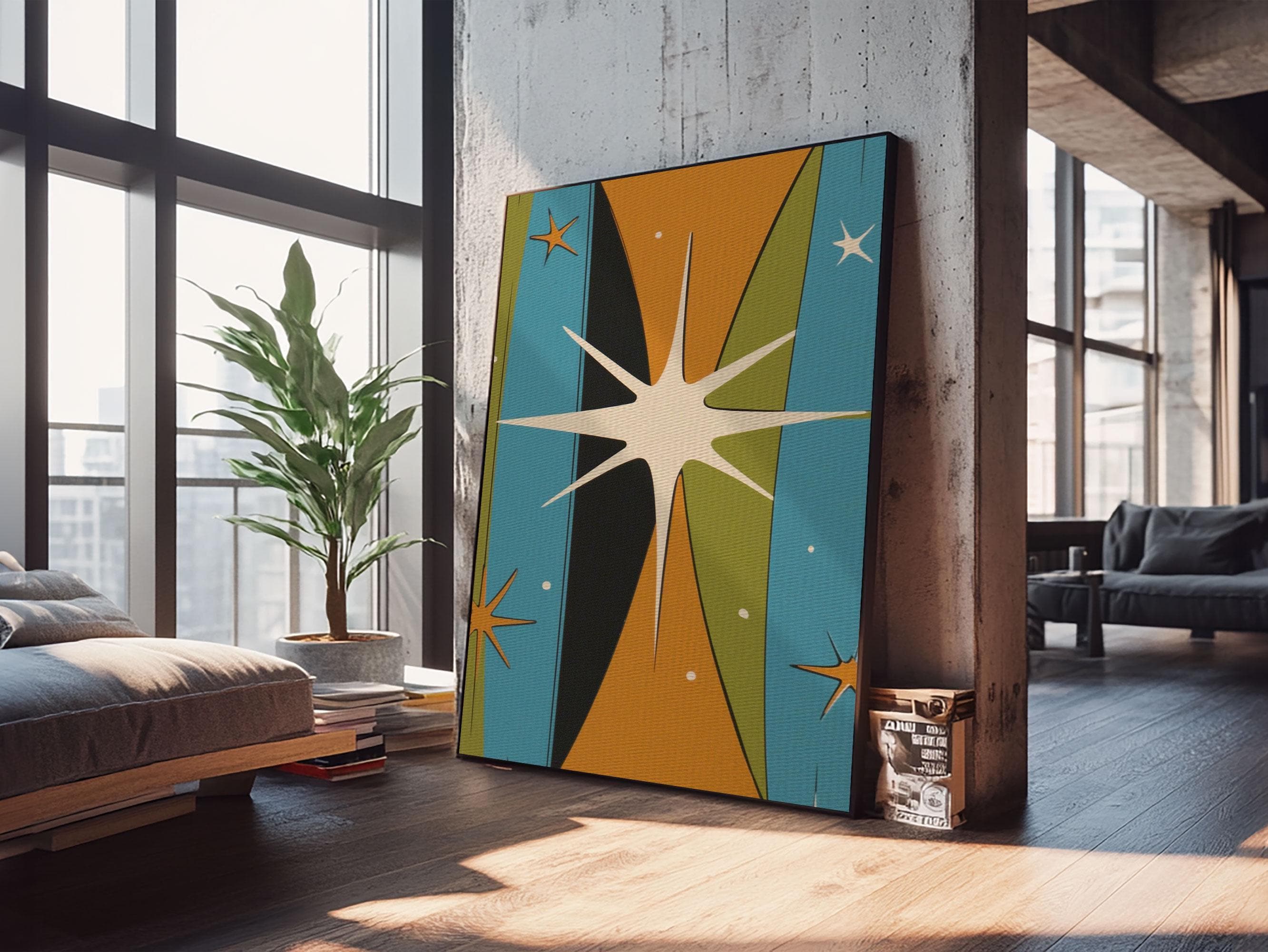 Atomic Age 1950s Style Retro Starburst, Pastel Colors, Canvas